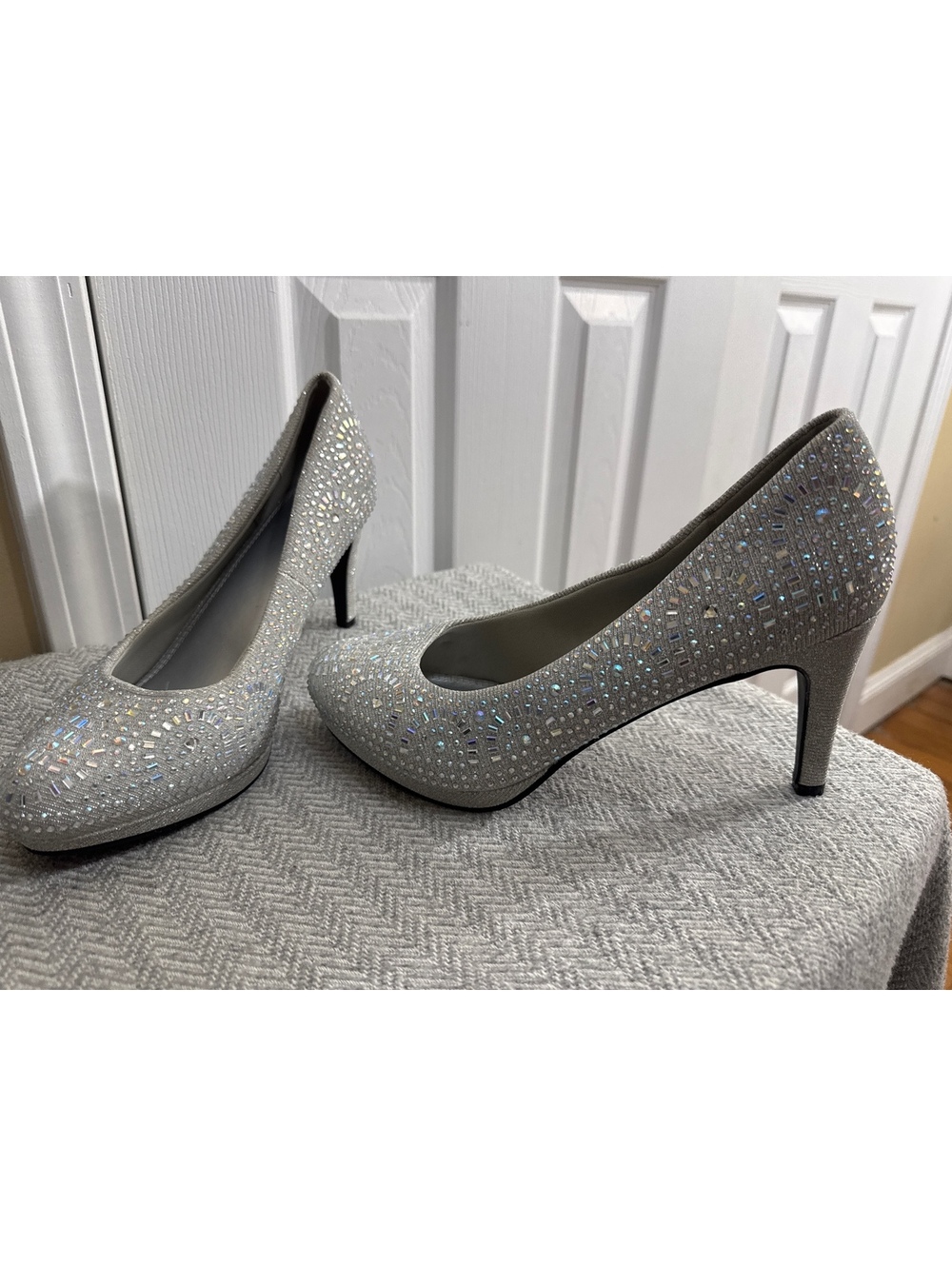 Silver Slipper Silver Rhinestone Embellished High Heel Pumps